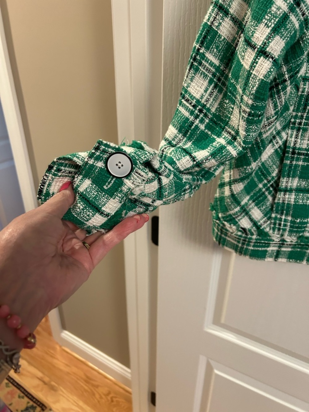 CAbi Green and White Plaid Tweed Jacket - Picture 3 of 9